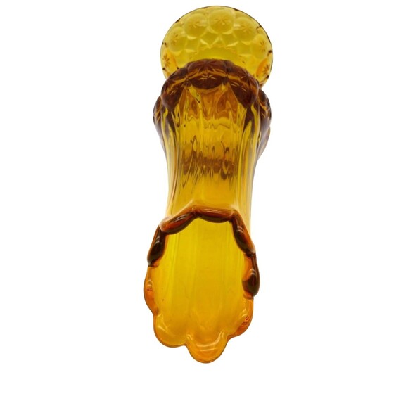 Vintage 12" Kanawha Cadmium Amber Glass Moon and Stars Footed Swung Vase UV Glow - Picture 10 of 13